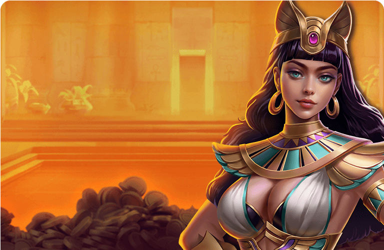 戰神賽特2女賽特角色形象，金色神殿背景立繪。